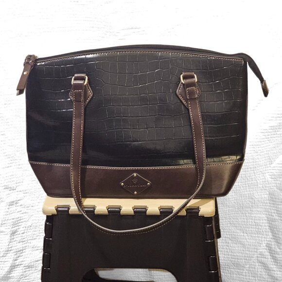 St. John's Bay Women's Black/Brown Crocodile Faux Leather Westbrook Satchel Bag - Picture 4 of 10